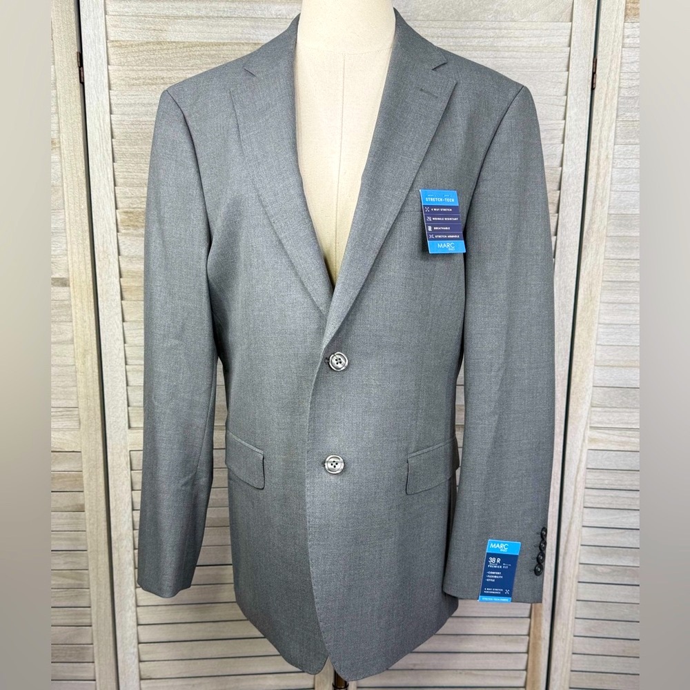 GROOMS CLUB (MARC ENZO) Men's Stretch Tech Single Breasted Suit Jacket Grey